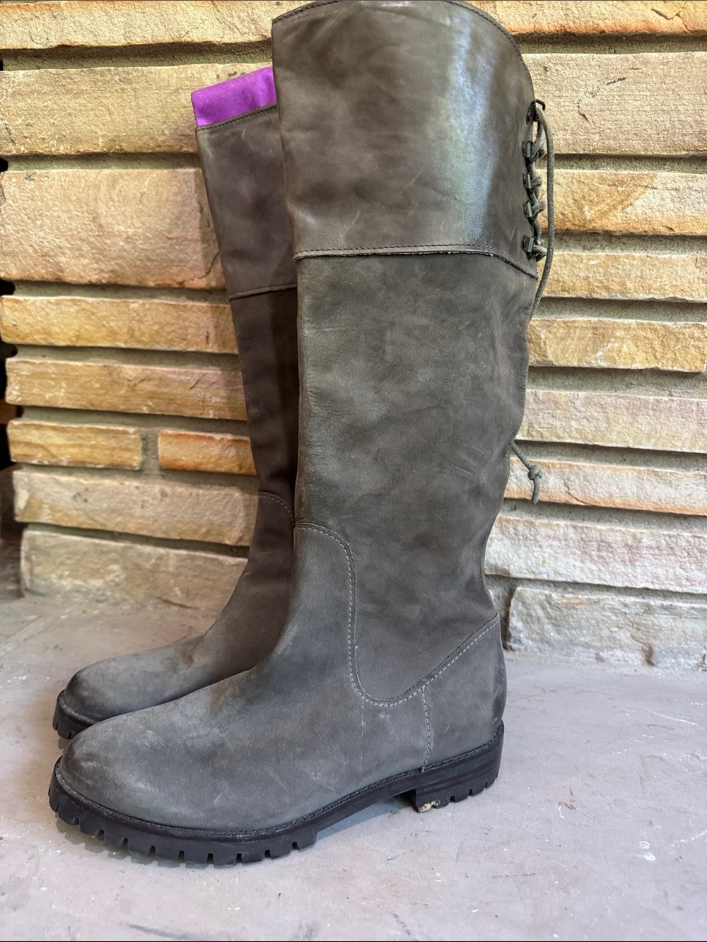 Cole Haan lug sole Riding Boots in Gray